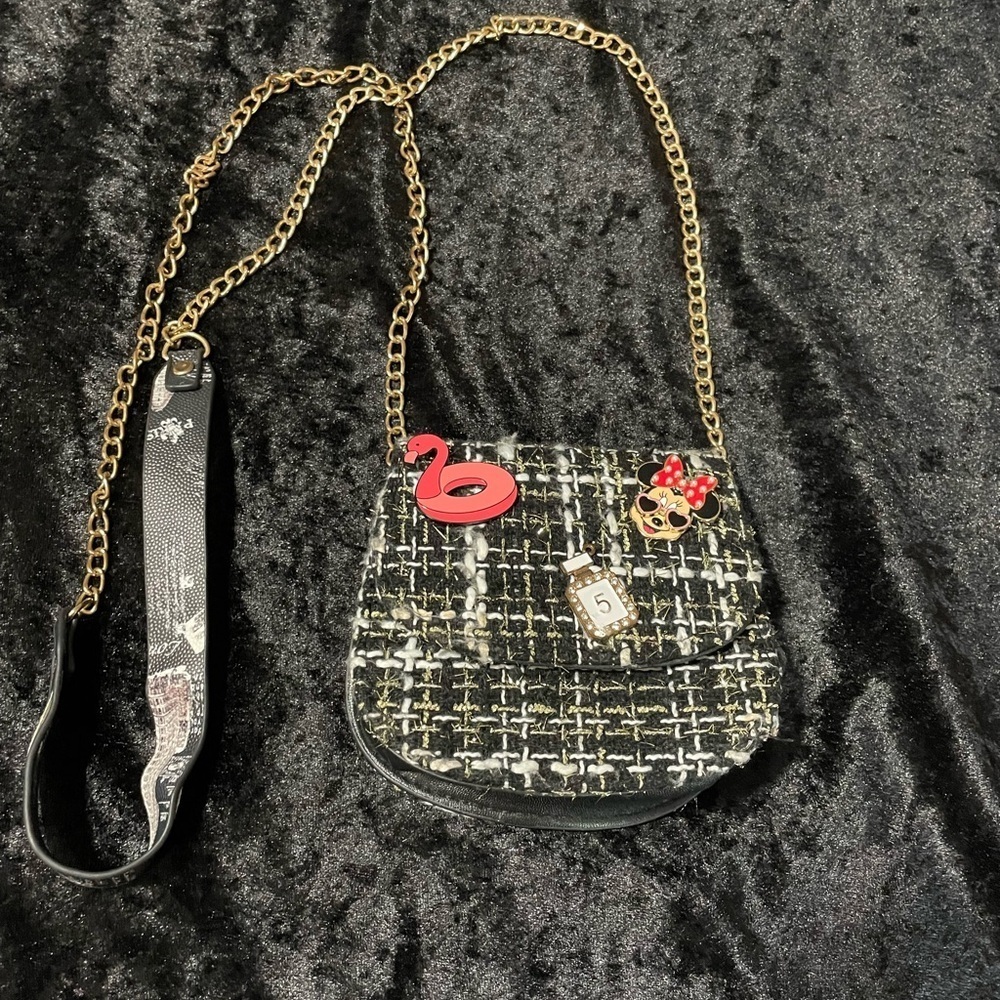 Tweed Mini Crossbody Black Chain Minnie Flamingo Five
